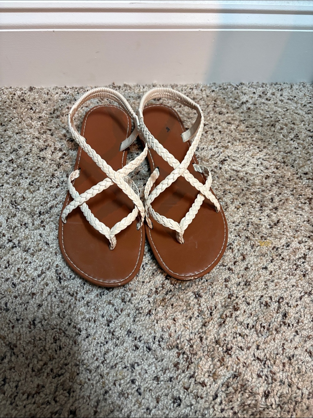 Braided Strap White Women's Sandals